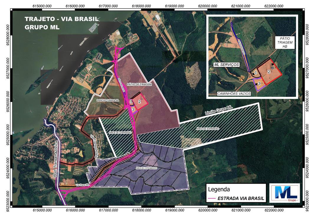 Mapa do complexo logístico do Grupo ML em Miritituba